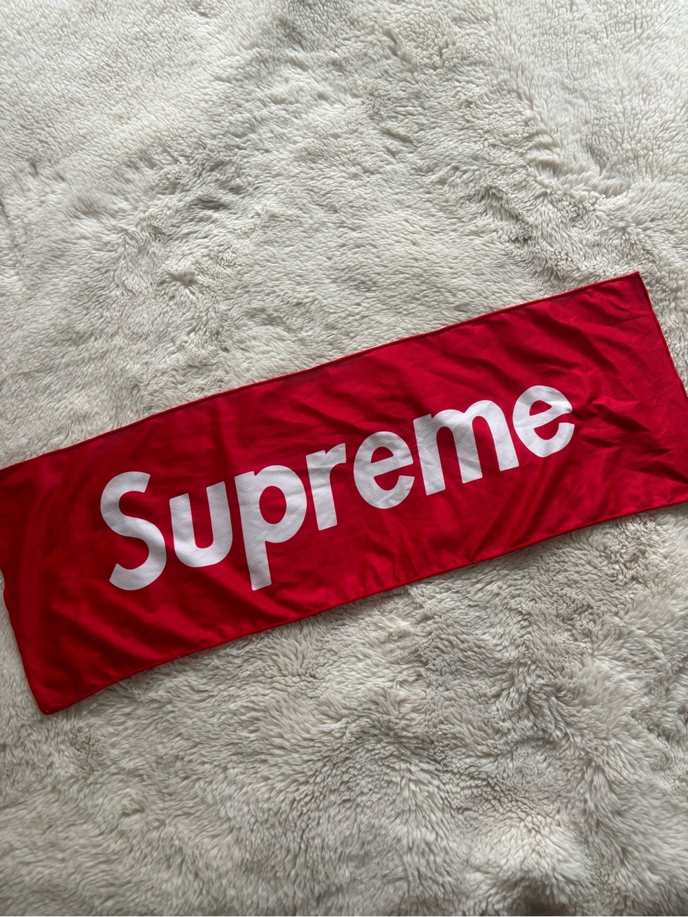 Supreme Red Logo Print Scarf Towel